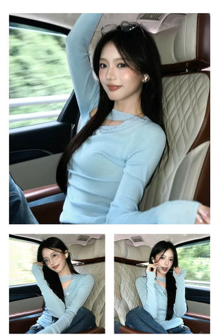 [NOTAWEAR] Cutout Slim Fit Long Sleeve Knit  Top