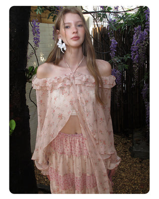 [NECY] Romance Floral Puff Chiffon Blouse