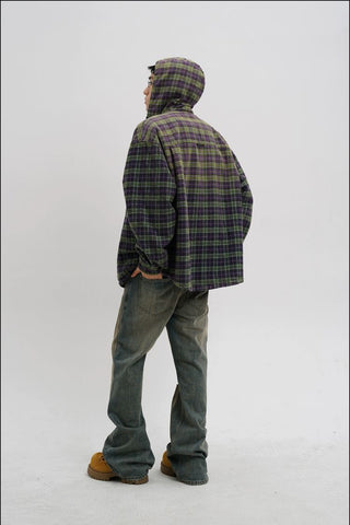 [MASONPRINCE] Faded Plaid Padded Hooded Shirt Jacket