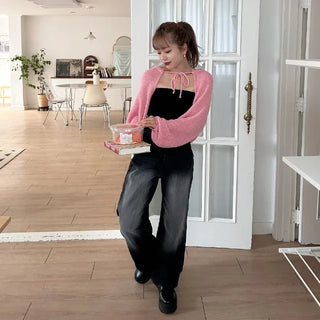 Wide denim pants