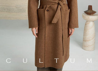 [CULTUM] Shawl Collar Belted Long Wool Coat