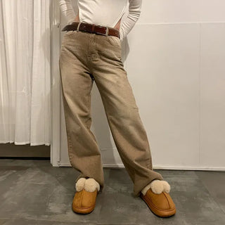 Washed wide denim pants