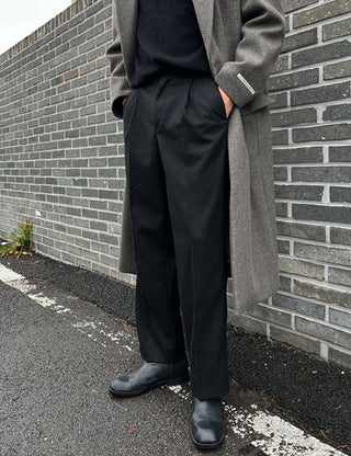 Code Brushed Single-Pleat Slacks (3 colors)