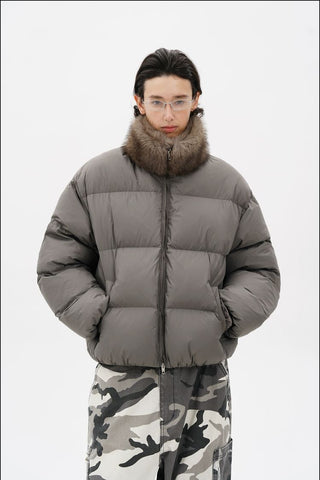 [MASONPRINCE] Quilted Oversized Down Jacket with Fur Collar