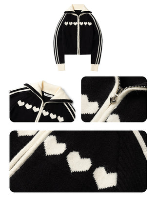 [NECY] Sweet Heart Jacquard Zip Cardigan