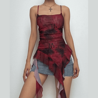 Camouflage ruffle irregular ruched cami top