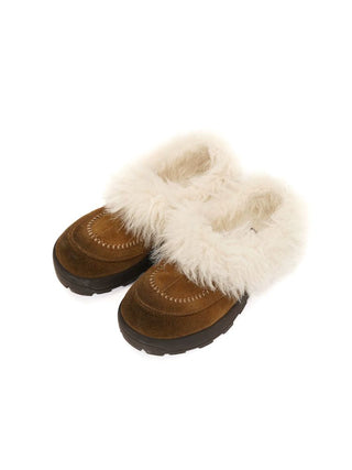 [Moromoro2] Suede Fur-Lined Platform Mules