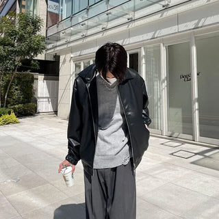 2-way zip leather jacket
