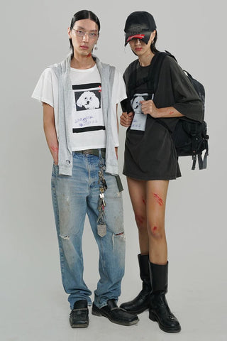 [MASONPRINCE] Graffiti Dog Print Washed Tee
