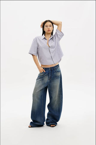[MASONPRINCE] Studded Wide Leg Distressed Jeans