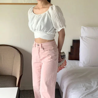 Back ribbon cropped blouse