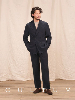 [CULTUM] Seersucker Double-Breasted Peak Lapel Suit
