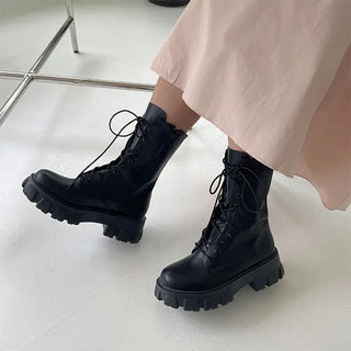 Mid-calf lace-up boots