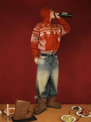 [MASONPRINCE] Funny Bear Fleece Lined Hooded Knit