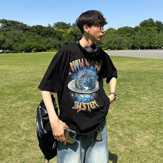 Earth print short-sleeved T-shirt