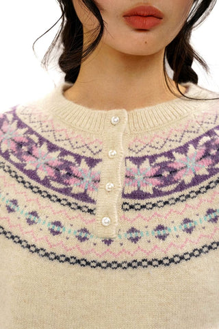 [Moromoro2] Pearl Snowflake Fair Isle Knit  Sweater