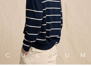 [CULTUM] Half-Zip Striped Cotton Knit Sweater