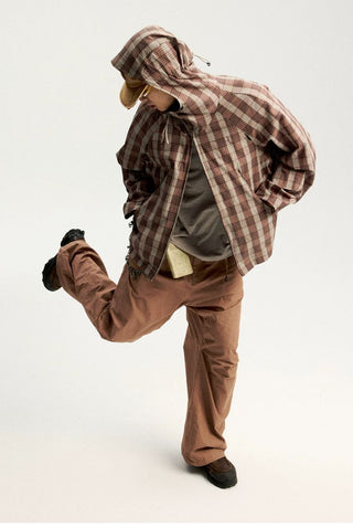 [Monterest] Textured Plaid Hooded Jacket