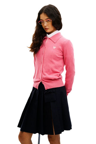 [Moromoro2] Embroidered Logo Polo Cardigan