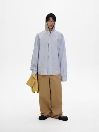 [MASONPRINCE] Oversized Hooded Striped Shirt