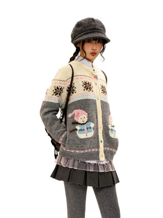 [Moromoro2] Snowman Fair Isle Knit Cardigan