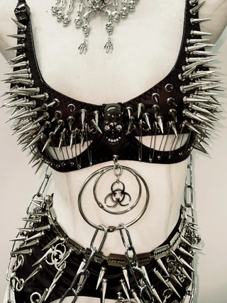 Rivet o ring metal chain skull applique cami set