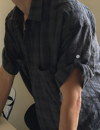 Roll-up Tartan Short Sleeve Check Shirt (3 colors)