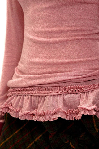 [Moromoro2] Off-Shoulder Ruffle Hem Long Sleeve  Top