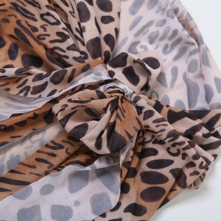 Leopard print halter self tie mesh 3 piece maxi skirt set