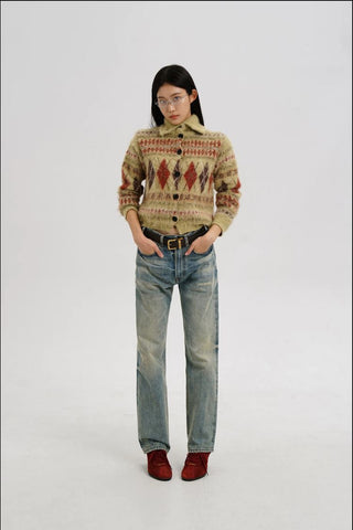[MASONPRINCE] Wool Blend Fair Isle Fitted Cardigan