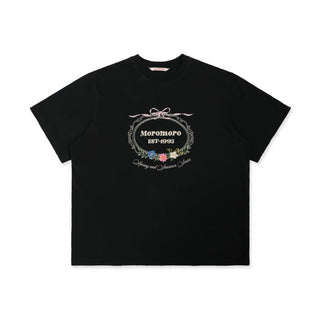 [Moromoro2] Bow Embroidery Flower Washed Cotton  Tee