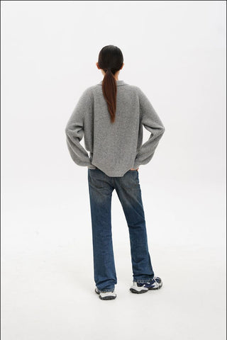 [MASONPRINCE] Wool Textured Mosaic Polo Collar Sweater
