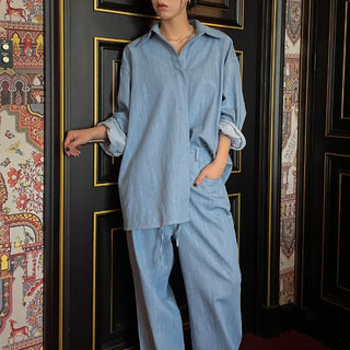 Hidden button denim shirt