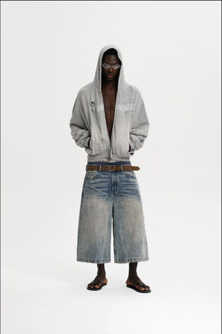 [MASONPRINCE] Washed Slub Denim Cropped Wide Pants