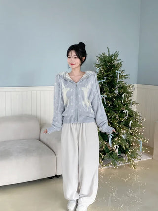 Nordic pattern knit hoodie