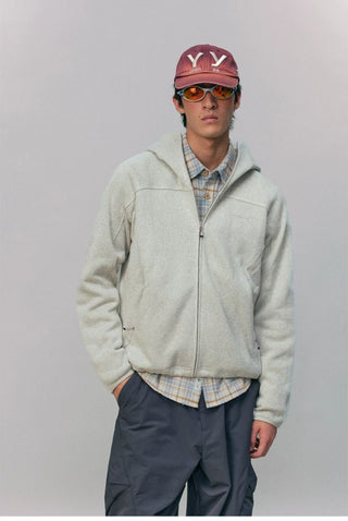 [Monterest] Fleece-Lined Hooded Zip-Up Cardigan