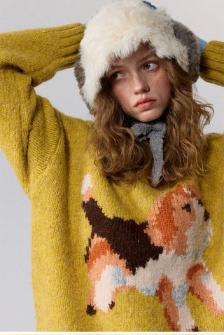[Monterest] Relaxed Fit Dog Pattern Knit Sweater