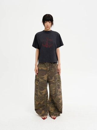[MASONPRINCE] Curved Seam Camouflage Wide Leg Pants