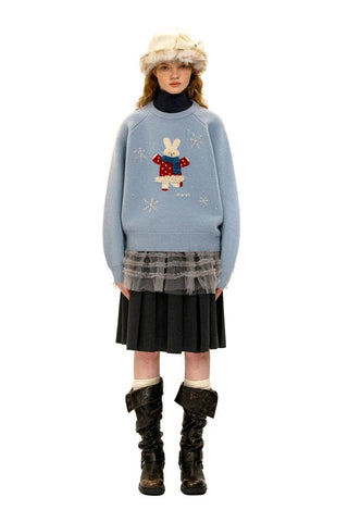 [Moromoro2] Bunny Snowflake Pearl Beaded  Sweater