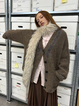 [NeverSeez] Two-Tone Jacquard Knit Cardigan