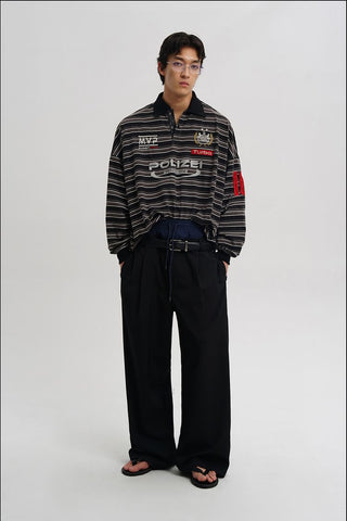 [MASONPRINCE] Striped Long Sleeve Polo