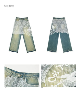 CONP Lace spliced €enim pants (blue)