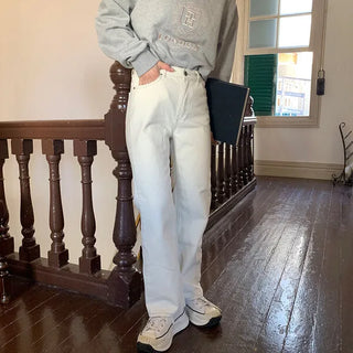 Brushed-back straight cotton pants