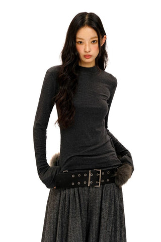 [Moromoro2] Lyocell Blend Crew Neck Long Sleeve  Tee