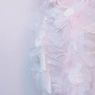 Halter beaded flower applique ruched midi dress