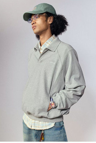[Monterest] Relaxed Fit Polo Collar Knit Sweatshirt