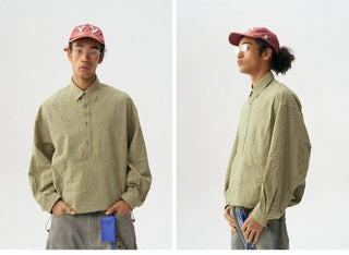 [Monterest] Oversized Half-Placket Check Shirt