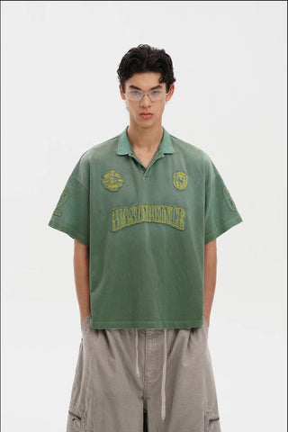 [MASONPRINCE] Equestrian Patch Distressed Polo Shirt