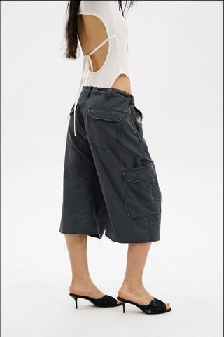 [MASONPRINCE] Distressed Cargo Capri Shorts