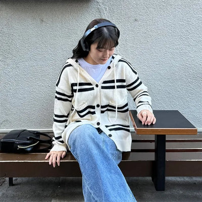 Striped Hooded Cardigan
